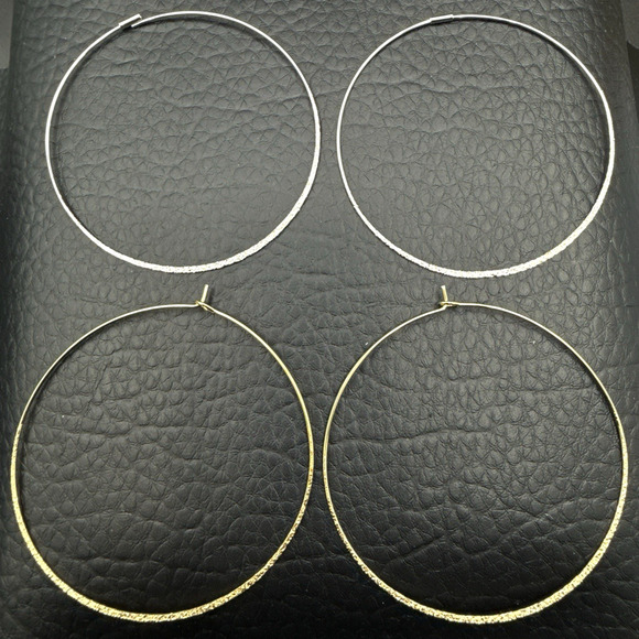Hoop Earrings 2 Pair Large Textured Lightweight Gold Tone and Silver Tone Sets - Picture 2 of 6